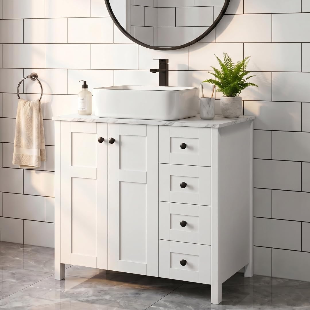Drawer Pedestal Cabinet - Vanidade de Banheiro Branca de 32''