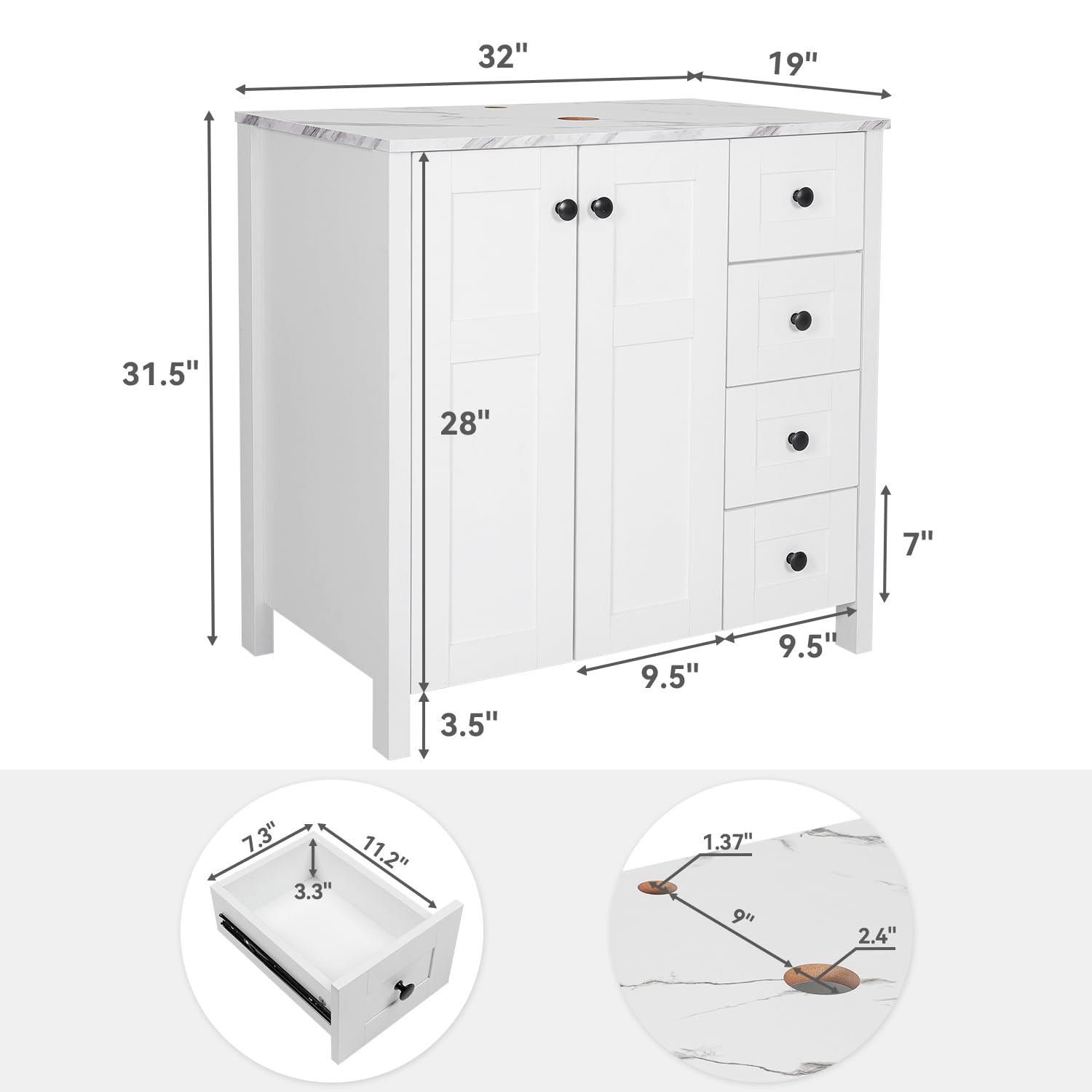 Vanidade de Banheiro Branca de - Drawer Pedestal Cabinet avaliação e preço